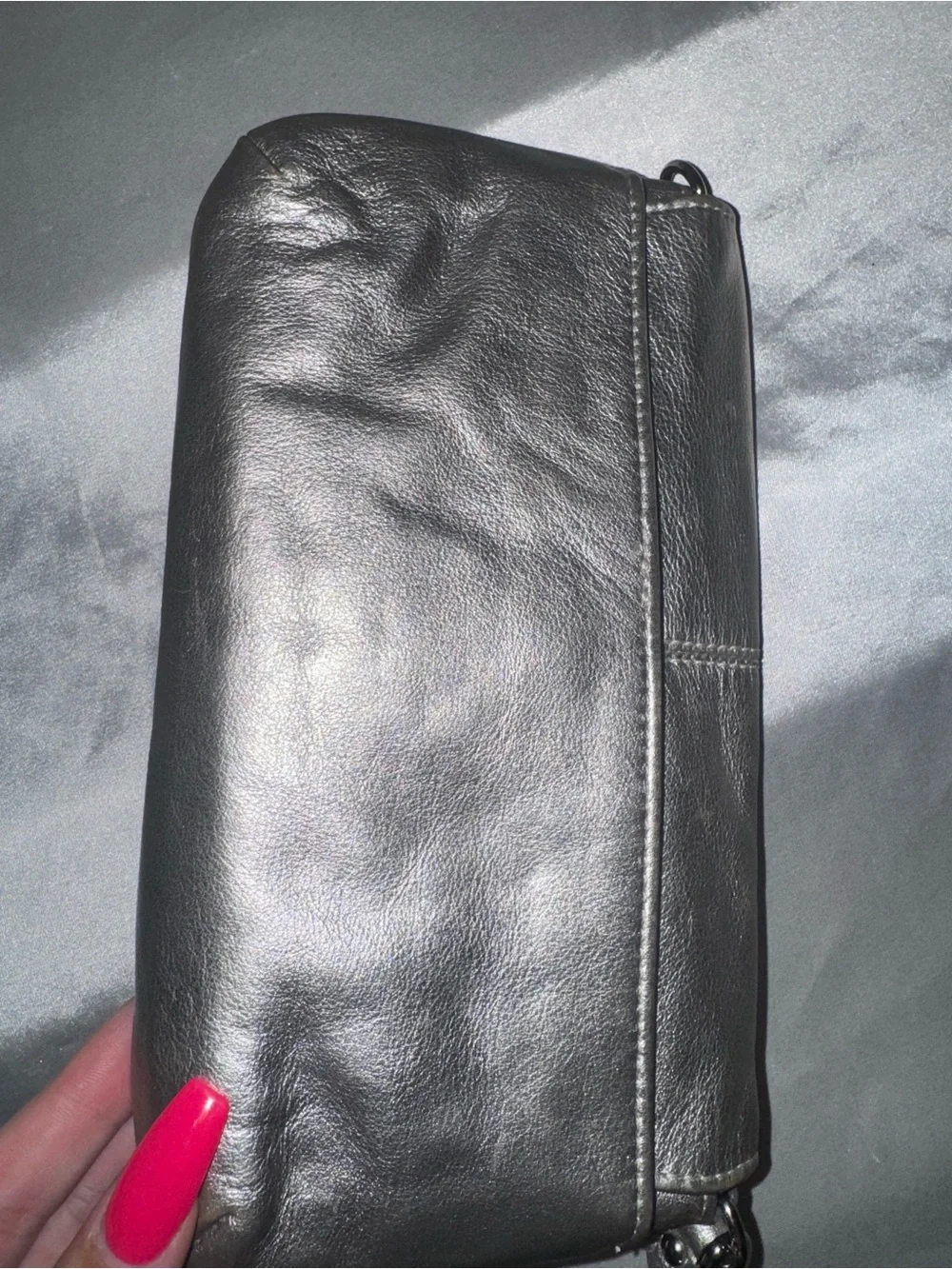Coach Metallic Silver Leather Wristlet Clutch